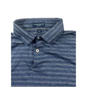 Peter Millar Collection Linen Blend Polo Shirt Golf Heather Blue Men's Large